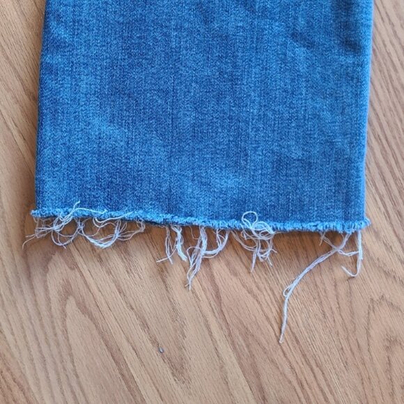 MADEWELL THE SKINNY FLARE JEANS CROPPED HIGH RISE STRETCH RAW HEM MED WASH sz 28 - Picture 6 of 9